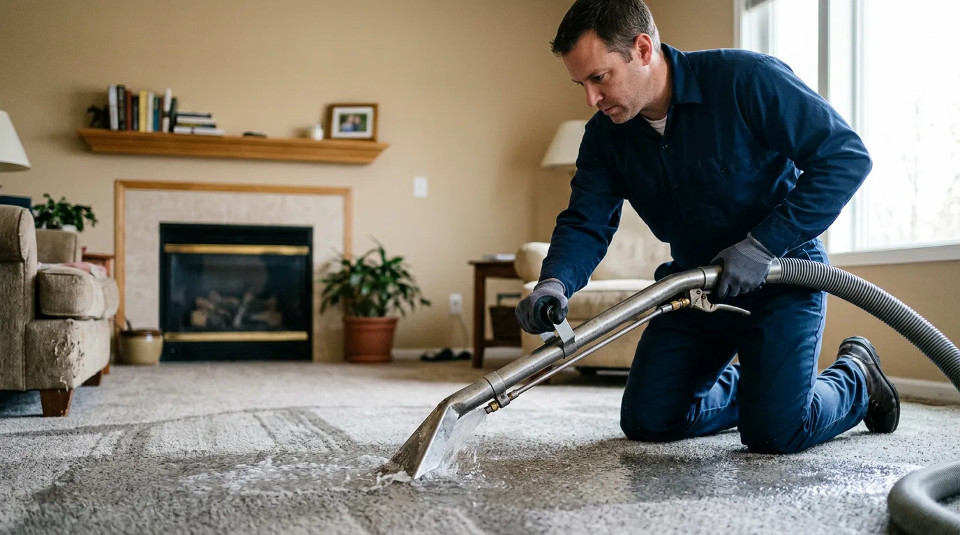 Water damage restoration technician working near Allouez, WI